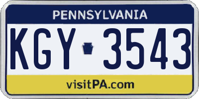 PA license plate KGY3543