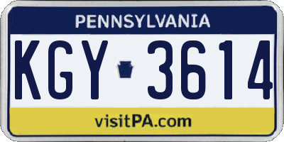 PA license plate KGY3614