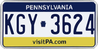 PA license plate KGY3624