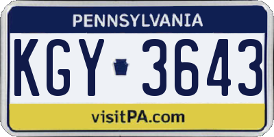 PA license plate KGY3643