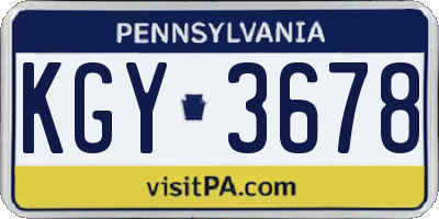 PA license plate KGY3678