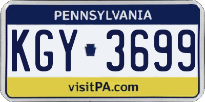 PA license plate KGY3699