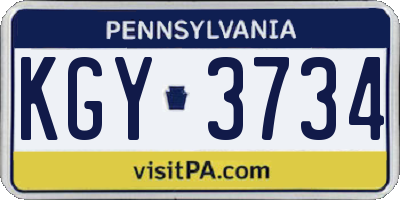 PA license plate KGY3734