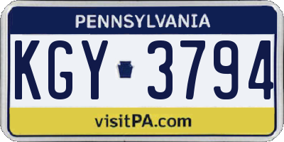 PA license plate KGY3794