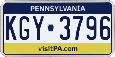 PA license plate KGY3796