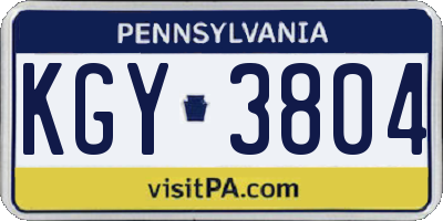 PA license plate KGY3804