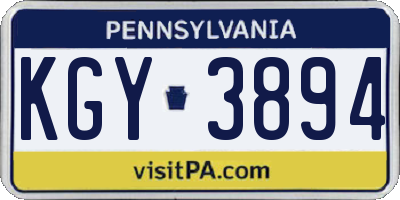 PA license plate KGY3894