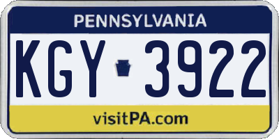 PA license plate KGY3922