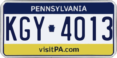 PA license plate KGY4013