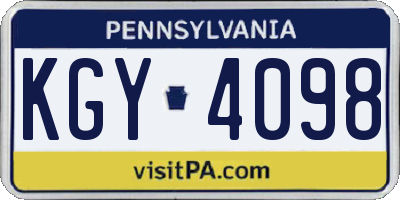 PA license plate KGY4098
