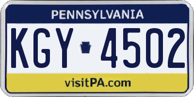 PA license plate KGY4502