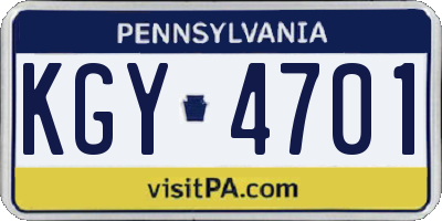 PA license plate KGY4701