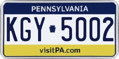 PA license plate KGY5002