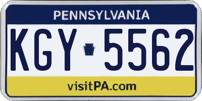 PA license plate KGY5562