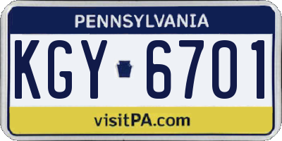 PA license plate KGY6701