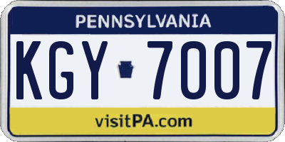 PA license plate KGY7007
