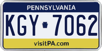 PA license plate KGY7062