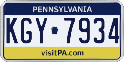 PA license plate KGY7934