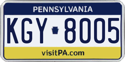 PA license plate KGY8005