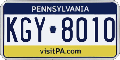 PA license plate KGY8010