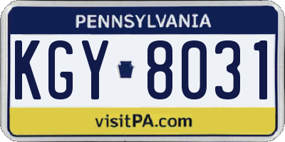 PA license plate KGY8031