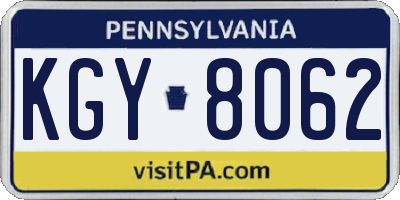 PA license plate KGY8062