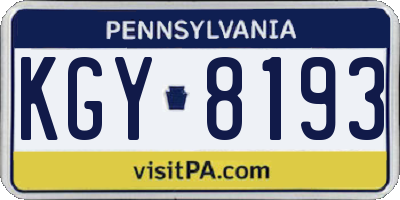 PA license plate KGY8193