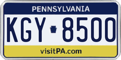 PA license plate KGY8500