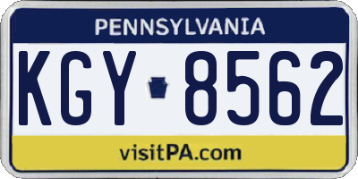 PA license plate KGY8562