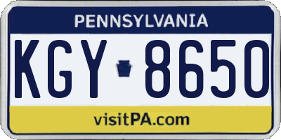 PA license plate KGY8650