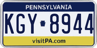 PA license plate KGY8944