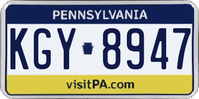 PA license plate KGY8947