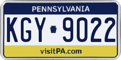 PA license plate KGY9022