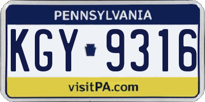 PA license plate KGY9316
