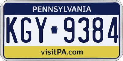 PA license plate KGY9384