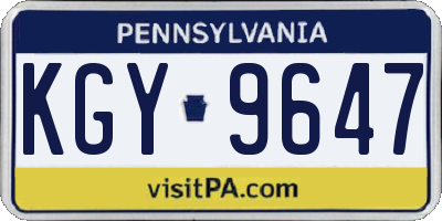 PA license plate KGY9647