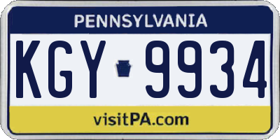 PA license plate KGY9934