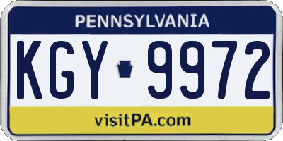 PA license plate KGY9972