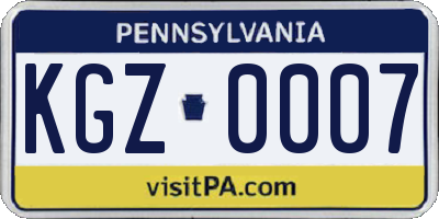 PA license plate KGZ0007