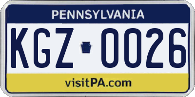 PA license plate KGZ0026