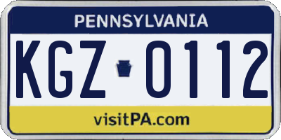 PA license plate KGZ0112