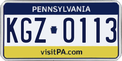 PA license plate KGZ0113