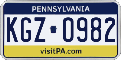 PA license plate KGZ0982