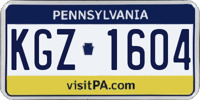 PA license plate KGZ1604