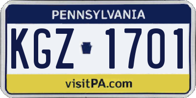 PA license plate KGZ1701