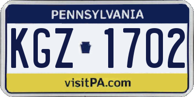 PA license plate KGZ1702