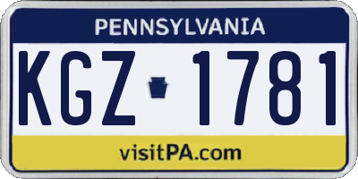 PA license plate KGZ1781