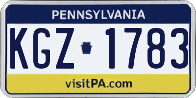 PA license plate KGZ1783