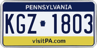 PA license plate KGZ1803