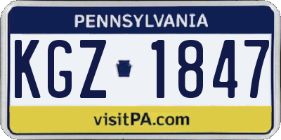 PA license plate KGZ1847